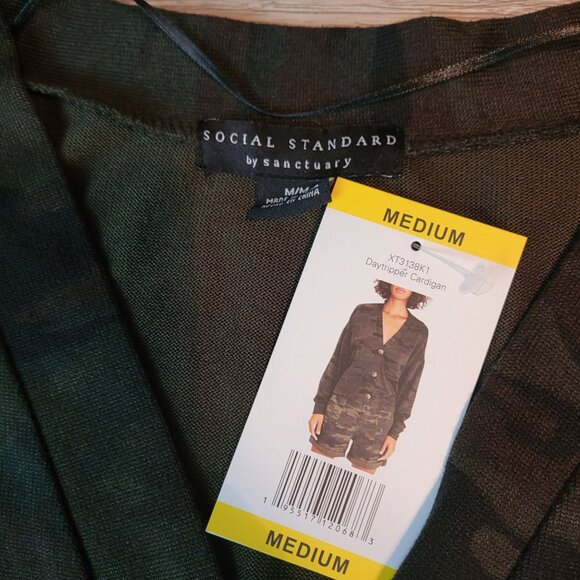 Social Standard By Sanctuary Sweater M Daytripper Camo Cardigan Thin Knit NWT - Picture 4 of 9